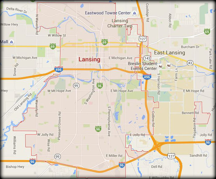 Map showing our Lansing, MI service Area